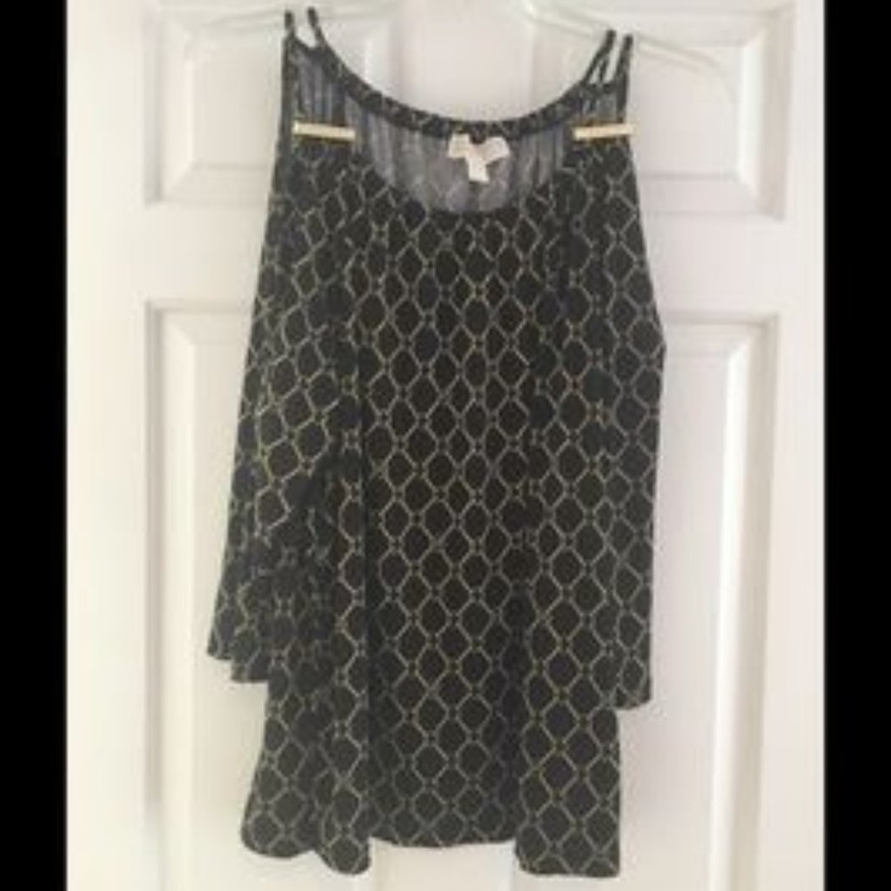 Michael Kors Black Chain Link Cold Shoulder Top